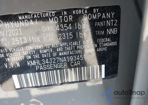 2022 Hyundai Sonata Limited z USA, uszkodzony, nr VIN KMHL34J27NA193451